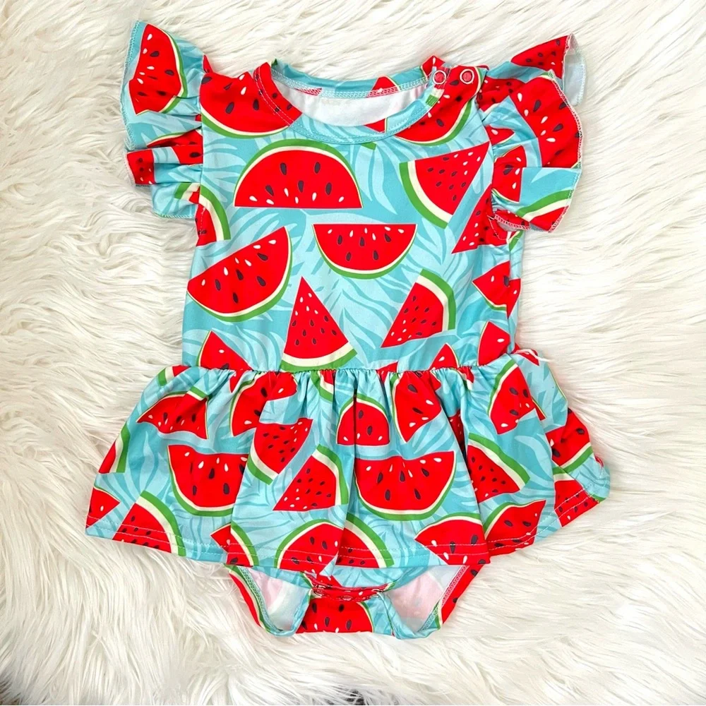 Baby Girl Watermelon Skirt Onesie - Picture 1 of 2